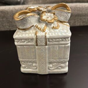Vintage Iridescent White Gloss and Gold Matte Ceramic Trinket Box Wedding Gift